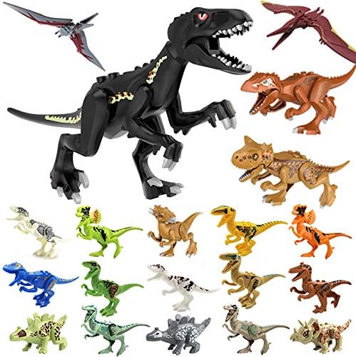 Toysvill Compatible Dinosaurs Mini Figures for Jurassic World Building Blocks Toys (Set of 20 Pieces) with Moving Parts. T Rex, Dragon Sword
