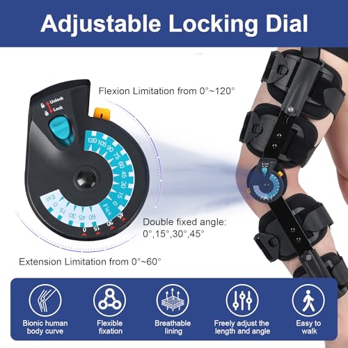 Hinged ROM Knee Brace with Adjustable Locking Dial 0°-120° | Post Surgery Knee Immobilizer & Stabilizer for ACL