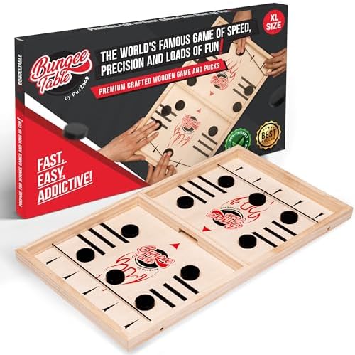 Fast Sling Puck Game - Test Your Speed and Accuracy with This Fast-Paced Wooden Air Hockey Board Game - Guaranteed Fun for Family Night or Friends