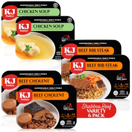 KJ Poultry Kosher Ready Meals - Shabbos Beef Variety (6 Pack) Prepared Entree Fully Cooked