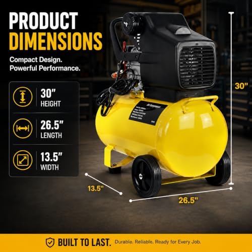 Stark USA 3.5HP 10 Gallons Air Compressor Tank Ultra Quiet Horizontal Tank Adjustable Pressure Ideal for DIY, Home & Garage Applications, 8.37 CFM