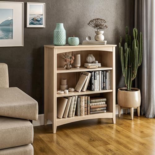 Shaker Style 3 Shelf Bookcase / Solid Wood / 36" High / Adjustable Shelving / Closed Back / Display Bookshelf for Living Room, Bedroom, Home and Office, White