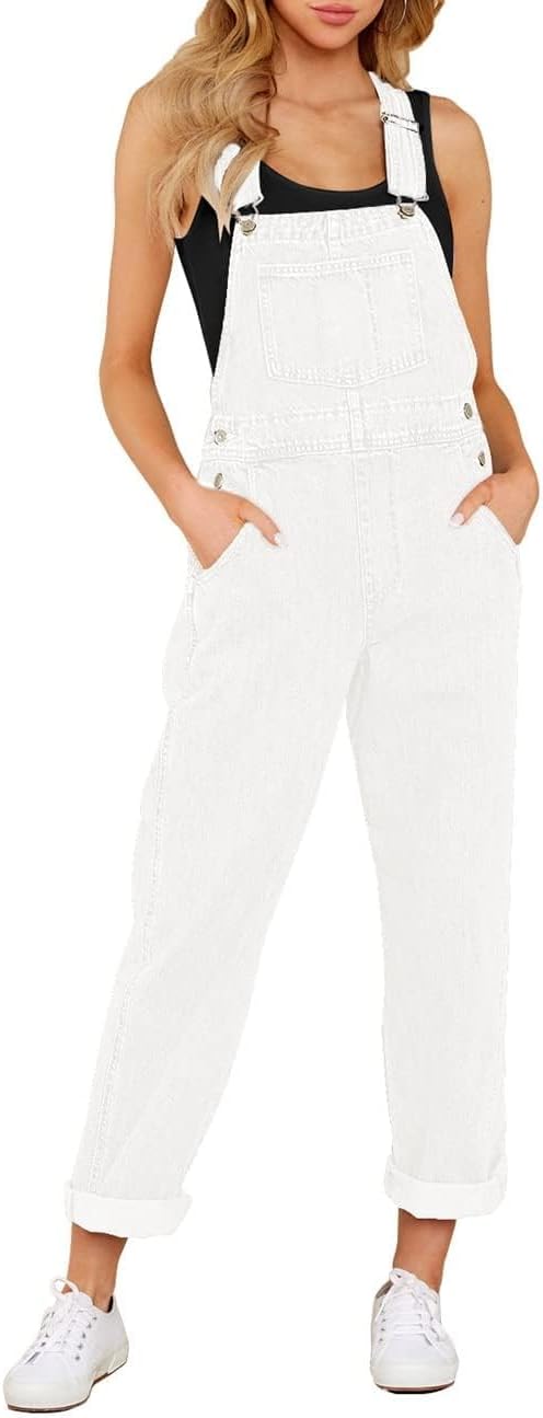 Vetinee Womens Classic Adjustable Straps Pockets Denim Bib Overalls Jeans Pants
