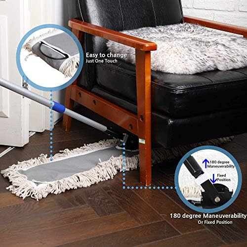 24" Industrial Cotton Floor Dust Mop with adjustable Steel Handle - Commercial Mops for Hardwood, Tiles, Laminate, Vinyl, Garage epoxy, Bamboo surface cleaning and Flooring Push Dust Broom