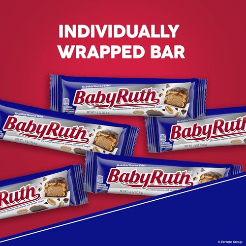 Baby Ruth, Chocolatey, Peanut, Caramel, Nougat, Full Size Individually Wrapped Candy Bars, 1.9 oz each, Bulk 24 Pack