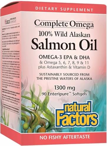 Complete Omega by Natural Factors, Wild Alaskan Salmon Oil, Supports Heart and Brain Health with Omega-3 DHA and EPA, 180 softgels (180 servings)
