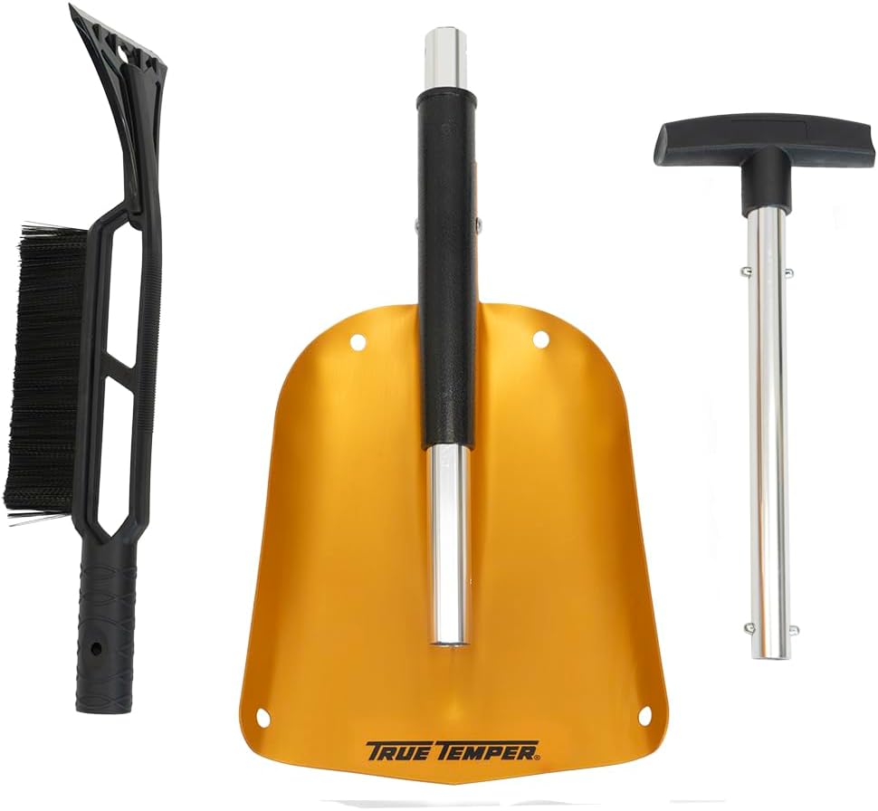 True Temper 3-in-1 Emergency Shovel for Car or Truck, Foldable with Ice Scraper, Ice Brush, Compact Storage for Vehicle or Hiking, Use in Snow, Dirt