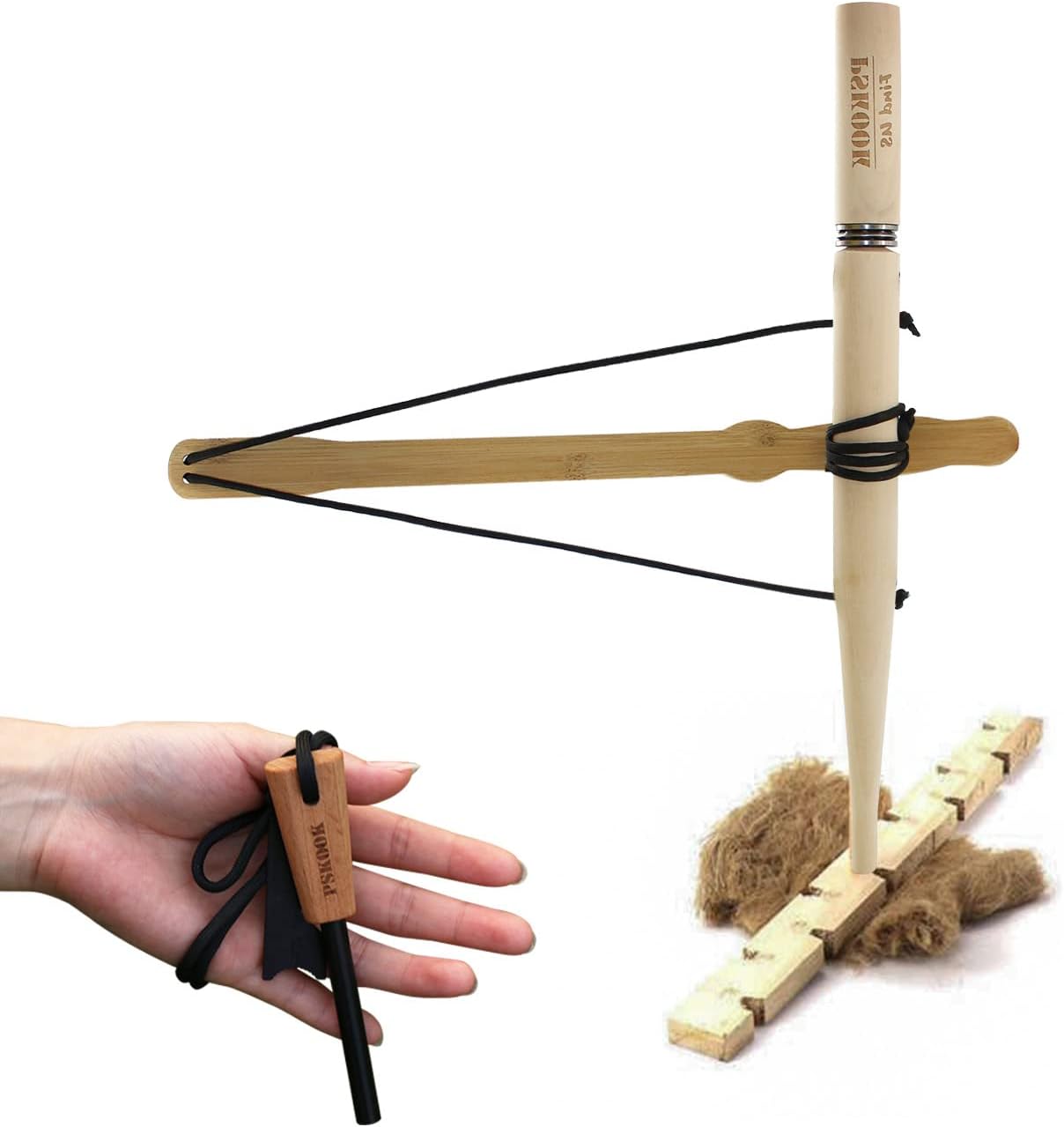 Bow Drill Kit Fire Starter, Primitive Wood, Survival Practice Friction Fire Tool for Scout Outdoor Activity Teaching, Outward Bound Training, Wildness Survival Beginner