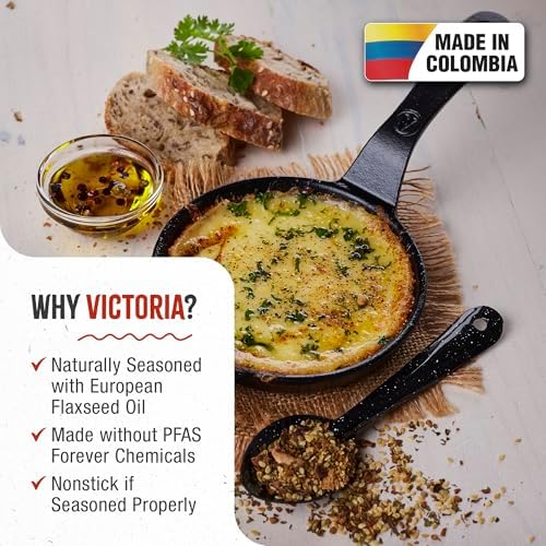 Victoria 10-Inch Cast Iron Skillet, Pre-Seasoned Cast-Iron Frying Pan with Long Handle, Made in Colombia | Pan with Long Handle, Made in Colombia
