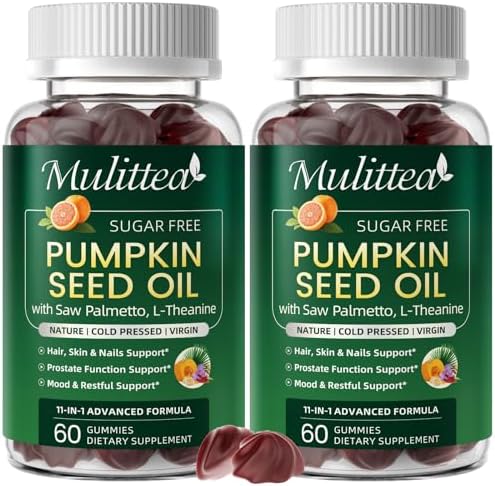 2PK Pumpkin Seed Oil with Saw Palmetto Gummies for Hair & Prostate Support* | 11-in-1 w/ L-Theanine, Ashwagandha & MCT Oil for Mood&Daily Wellness, Essential Fatty Acids&Phytosterols|Non-GMO|Women&Men