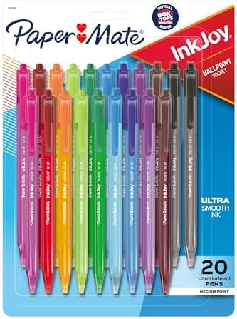 Paper Mate InkJoy 100RT Retractable Ballpoint Pens, Medium Point (1.0mm), 20 Count - Teacher Essentials, Colorful Office Supplies, Note-Taking, Back to School