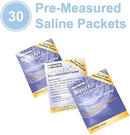 SinuAir Traveler Saline Packets - Sodium Chloride with Potassium & Calcium, Salt Solution Powder Refill Packs for Nasal Irrigation Machine