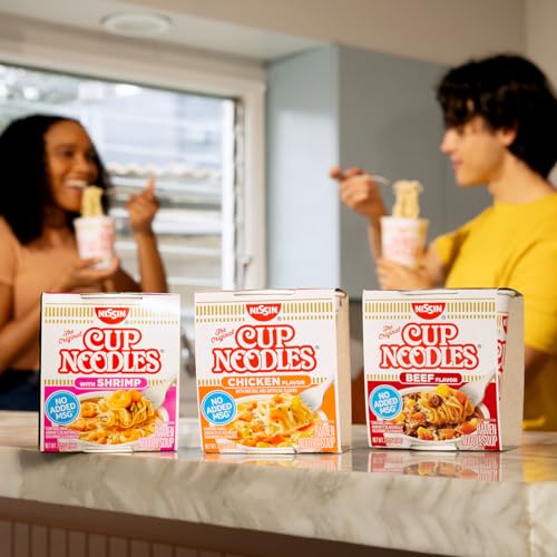 Nissin Cup Noodles Soup, Beef Flavor, Microwaveable Paper Cups, Instant Ramen, 2.25 Ounce (Pack of 12) | Instant Ramen Noodle Soup