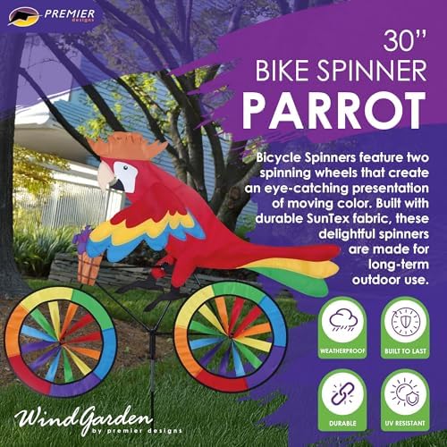 Bike Spinner Parrot 30" – Tropical Bird Design, Weather-Resistant Outdoor Decor, Durable & Lightweight for Patios, Yards