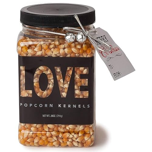 Wabash Valley Farms Popcorn Kernel Jars — Extra Large 28 oz — White Popping Corn in “Love” Design — Gourmet Movie Theater Style Popcorn — Unique Gift for Couples or Families