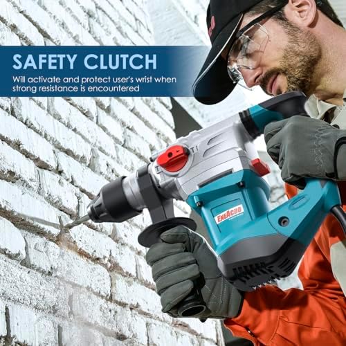 ENEACRO 1-1/4 Inch SDS-Plus 13 Amp Heavy Duty Rotary Hammer Drill | Safety Clutch, 4 Functions, Vibration Control, Includes Grease