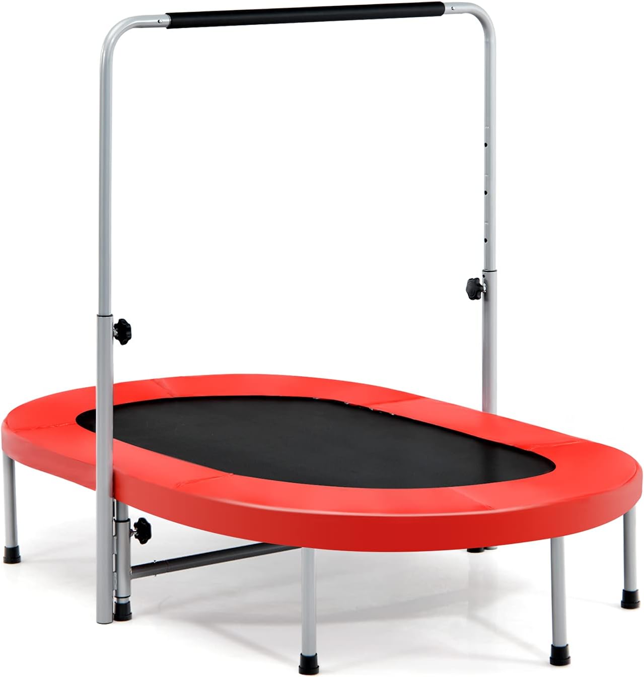 Giantex Mini Trampoline, 2 Persons Foldable Fitness Trampoline w/ 5 Levels Height Adjustable Handle, Max Load 330LBS