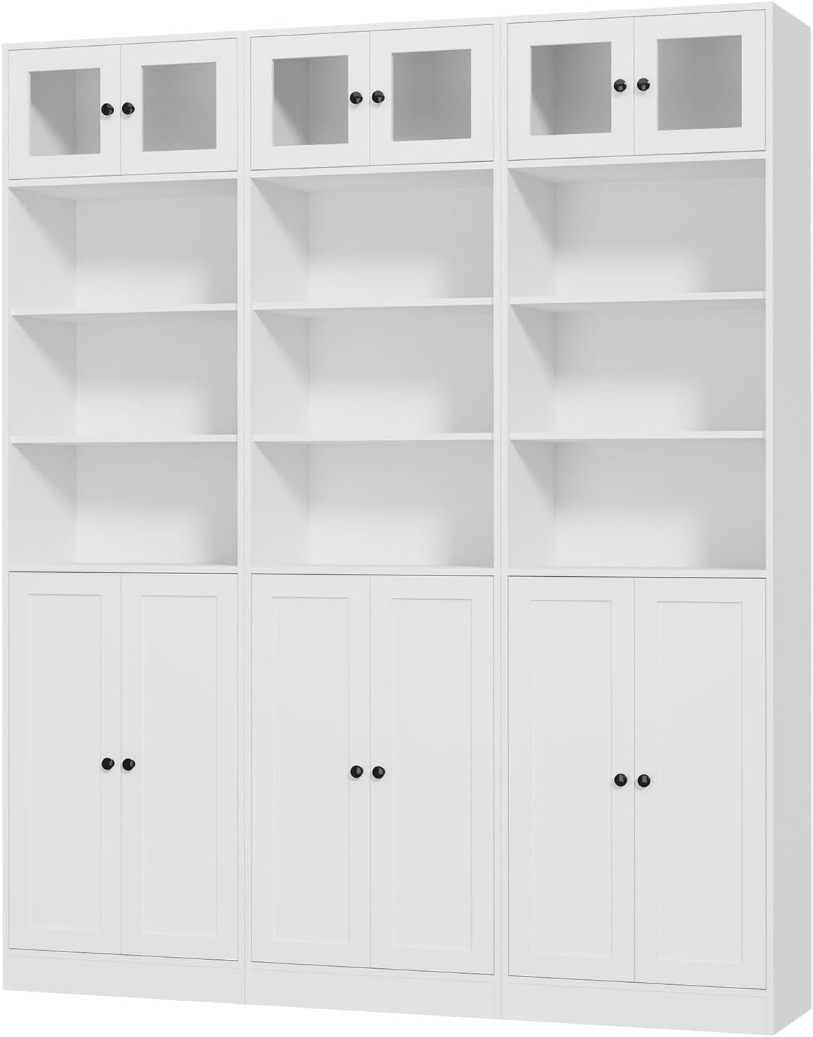 TUSY 85.5 Inch Tall Bookshelf with Doors - 7 Tier Bookcase with Glass Doors and Drawer, 23.6" Wide Storage Cabinet with Open Shelves for Living Room, White Book Shelf for Home Office, Study (AAAA)