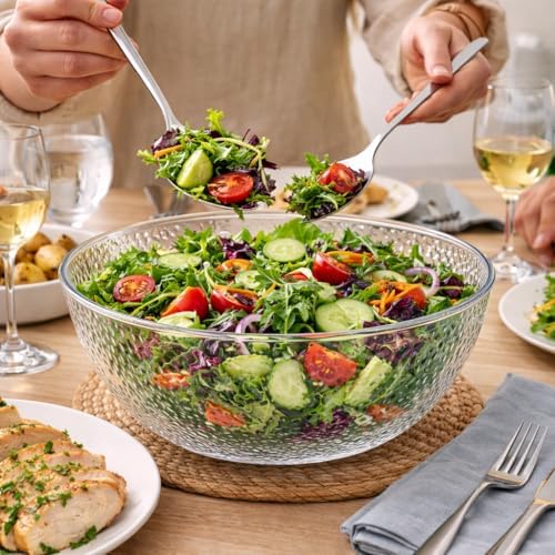 Lillian Collection Stunning Clear Plastic Round Hammered Bowl - 12" (1 Pc.) - Unique Textured Design - Perfect for Parties & Displays