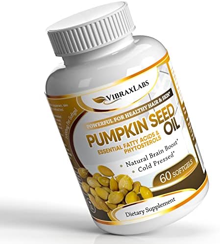 vibraxlabs Pumpkin Seed Oil - 100% Cold Pressed Pure 1000mg Extraction - Best for Hair Growth, Younger Looking Skin & Face, Bladder Control Supplement