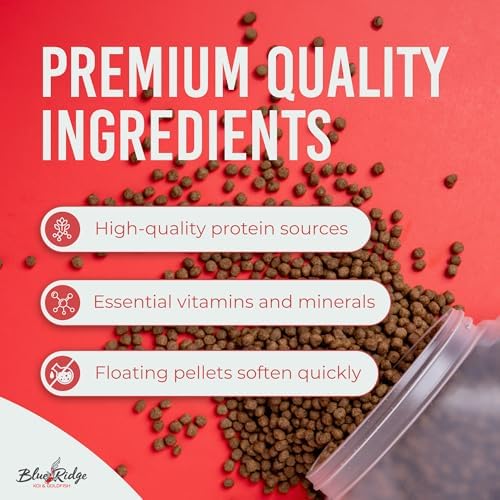 Blue Ridge Koi Platinum Pro 41% Protein Fish Food, 3/16" Pellets, 4.5 lb | Floats, softens fast; Spirulina & Canthaxanthin color support; probiotic-enriched; warm-season formula