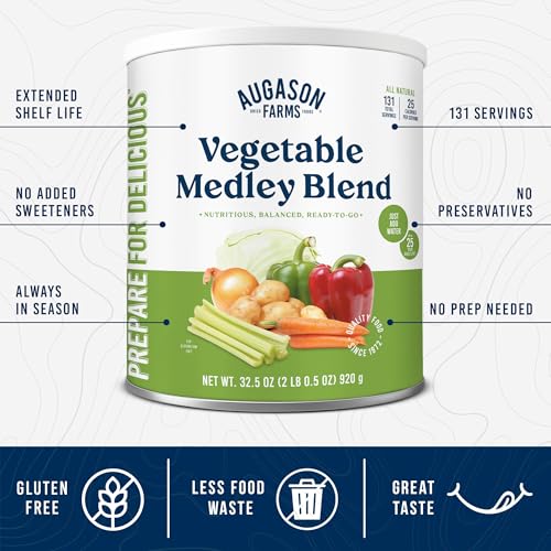Augason Farms Vegetable Medley Blend Can | 131 Servings, Dehydrated Mixed Veggies, Gluten Free Emergency Food Supply with Long Shelf Life for Survival