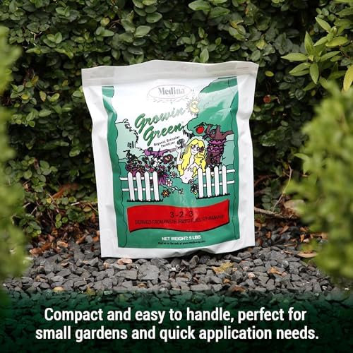 Medina Growin Green Organic Granular Fertilizer, 5 lb Bag, 3-2-3 | Nutrient Rich Soil Enhancer, Granules for Lush Gardens, Lawns, and Plants