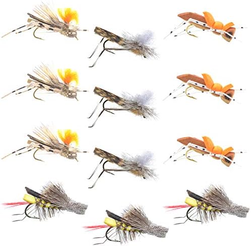 The Fly Fishing Place Grasshopper Dry Flies - 4 Best Hopper Patterns (1 Dozen)