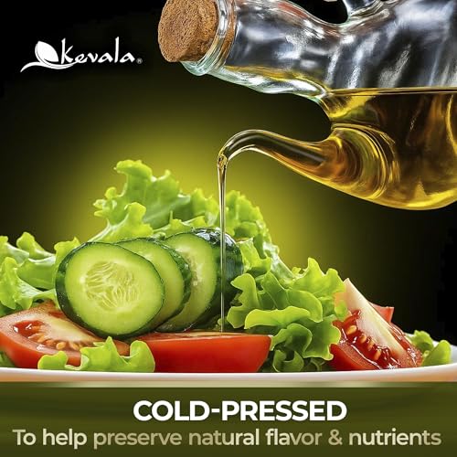 Kevala Extra Virgin Organic Olive Oil - 1/2 gal, Unrefined Cooking Oil | 64 oz, Cold Pressed, No Preservatives, Made with Selected Fresh Olives, Natural Kitchen Pantry Essential, Easy Storage