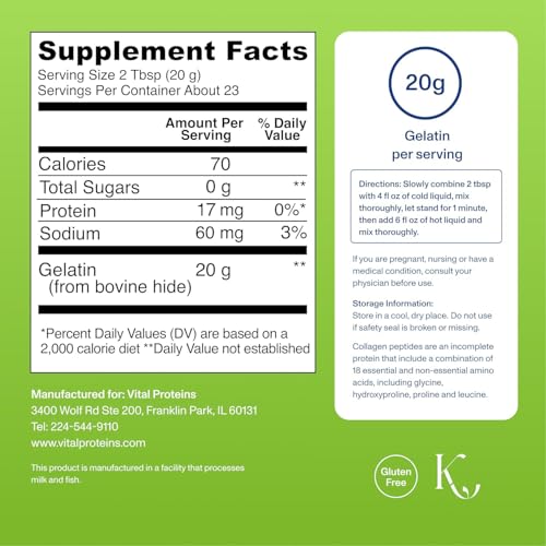 Vital Proteins Beef Gelatin Powder - Grass-Fed 16.4 oz | Grass-Fed Beef Gelatin, Supports Culinary & Baking Applications, Unflavored, 23 Servings