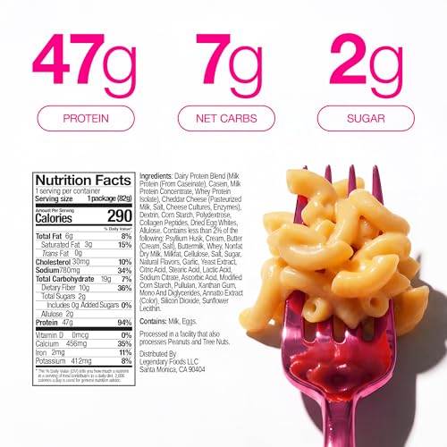 Legendary Foods 48g Protein Pasta Gluten Free Garlic Parmesan Cup | 8g Net Carbs, High Fiber Keto Pasta, Instant Protein Lunch - Low Carb Diet, Microwave Pasta Cups, Post workout Quick Meal