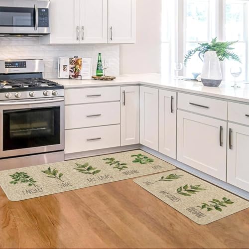 Artoid Mode Parsley Sage Oregano Basil Bay Leaves Decorative Kitchen Mats Set of 2