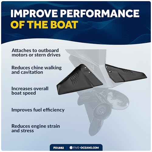 Five Oceans Hydrofoil for Outboard Motor, Hydro-Stabilizer for Outboards and Stern Drive Up to 200HP, Black - FO1882