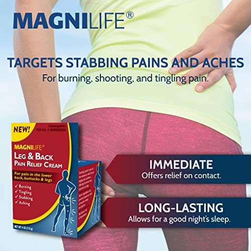 MagniLife Leg & Back Pain Relief Cream (4 oz), Topical Support for Leg Pain & Lower Back Discomfort, Fast Absorbing, No Residue, Mild Scent, Massage-in Formula