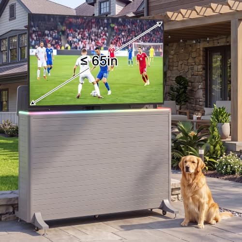 High-Grade Wood-Plastic Composite Outdoor TV Lift Cabinet, Mobile TV Stand on Wheels, Weatherproof Motorized TV Lift Stand