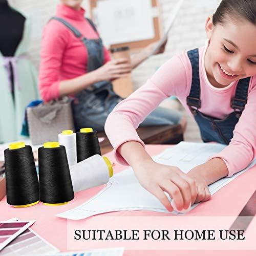 BBTO 6 Rolls 3000 Yard Each Serger Thread Polyester Cones Spool Thread for Sewing Serger Overlock Quilting Sewing Machine (Black, White, Beige, Grey