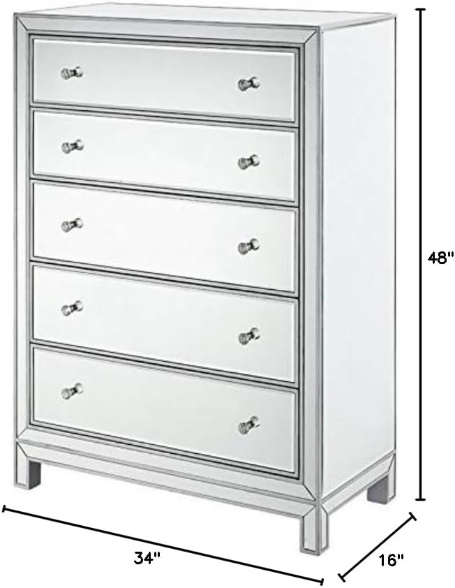 Reflexion 5 Drawer 48" Mirrored Chest in Antique Silver
