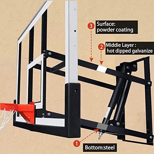 Katop Wall Mount Basketball Hoop with 60"x36", 72"x42" Tempered Glass Backboard, Effortlessly Height Adjustable from 7.5' to 10'