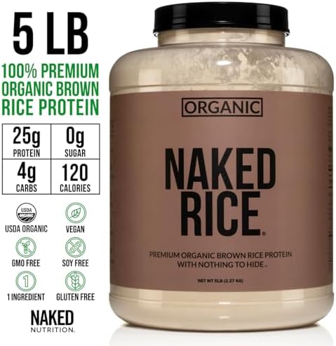 NAKED nutrition Rice - Organic Brown Rice Protein Powder - Vegan Protein Powder - 5Lb Bulk, Gmo Free, Gluten Free & Soy Free. Plant-Based Protein, No Artificial Ingredients - 76 Servings
