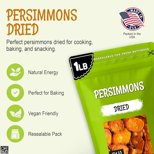 Oh! Nuts Dried Persimmon Slices No Sugar Added Dehydrated Fruit 1lb | Dried persimmons no sugar added - Dehydrated fruit slices - Persimmon fruit