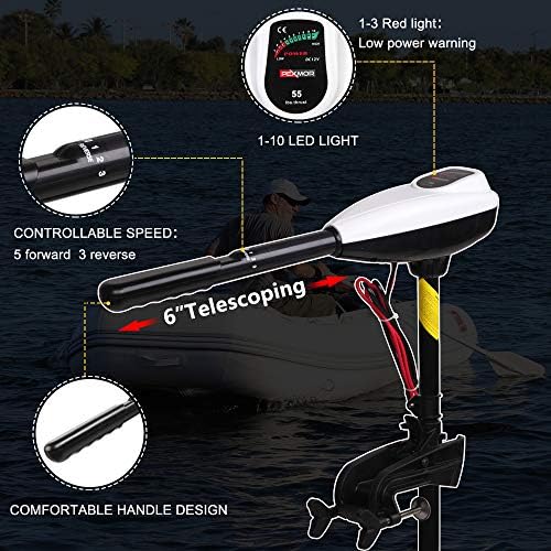 PEXMOR 8 Speed Electric Trolling Motor, Electric Outboard Boat Motor w/Adjustable Handle & LED Indicator, Transom Mounted for Saltwater, Kayak