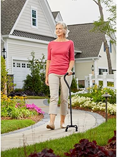 Carex Quad Cane with Small Base, Heavy Duty Quad Cane with Adjustable Height from 28" to 37", 4-Prong Walking Stick with Small Base