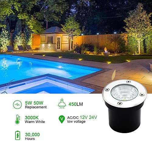 Well Lights Landscape Lighting, Low Voltage Outdoor In Ground Landscape Lights, 5W 12V-24V Waterproof Warm White 3000K Deck Light for Garden, Pathway