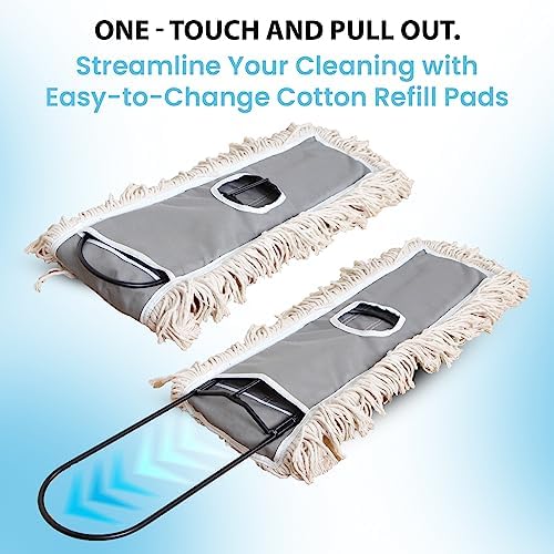 24" Industrial Cotton Floor Dust Mop with adjustable Steel Handle - Commercial Mops for Hardwood, Tiles, Laminate, Vinyl, Garage epoxy, Bamboo surface cleaning and Flooring Push Dust Broom