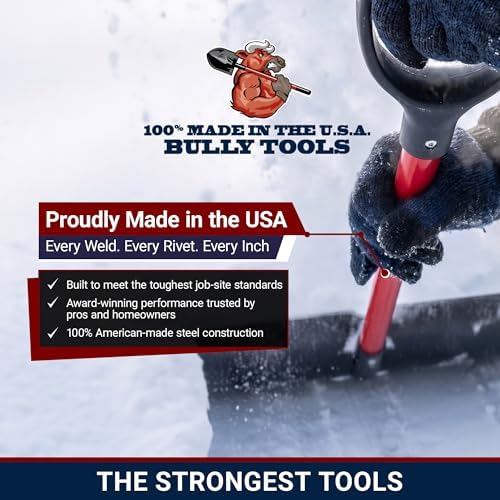 Heavy Duty Steel Snow Pusher - Extra Long Fiberglass D-Grip Handle, Durable Wide Metal Push Shovel for Driveways, Sidewalks & Parking Lots