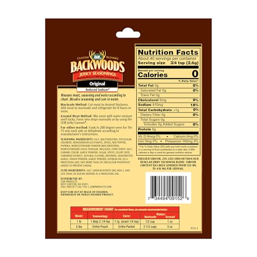 LEM Products Backwoods Reduced Sodium Original Jerky Seasoning, 3.6 oz