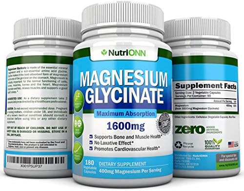 Magnesium Glycinate - 1600 mg - 180 Vegan Capsules - Maximum Absorption - Chelate Vegan Supplement - High Bioavailability - Great for Heart Health