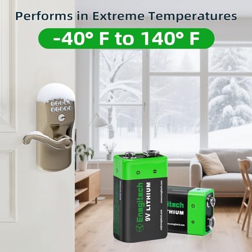 Enegitech 9V Lithium Battery, 9 Volt Lithium Battery 1200mAh for Smoke Detector, Fire Alarm, Keyless Entry Door Lock, Multimeter