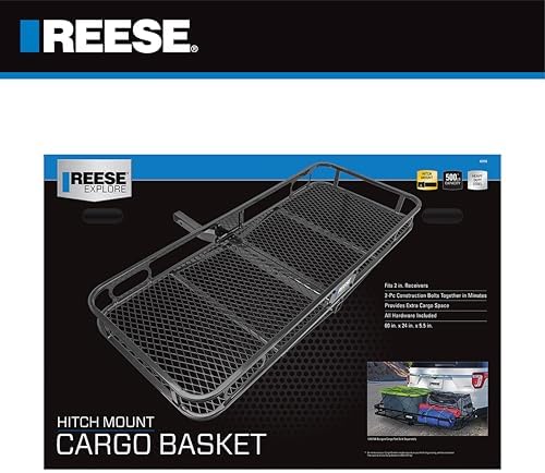 REESE Explore 63153 Rambler Hitch Mount Cargo Carrier, 60 X 24 Inches, Fits 2 Inch Receivers, 500 lbs. Capacity