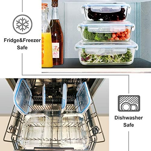 Glass Food Storage Containers Set, Large Size Containers with Lids, BPA-free Locking lids, 100% Leak Proof Glass Meal Prep Containers